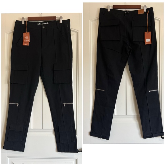 NEW CRYSP DENIM men's cade cargo denim jeans in black Color Sz 32 - Picture 3 of 16
